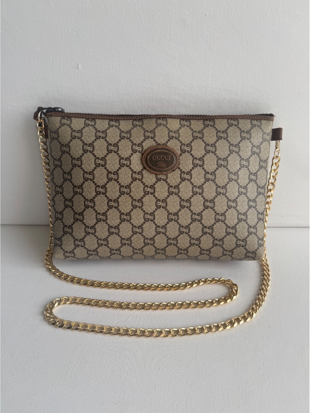 Vintage Gucci Plus GG Monogram Zip Pouch Clutch Made Italy Authenticated